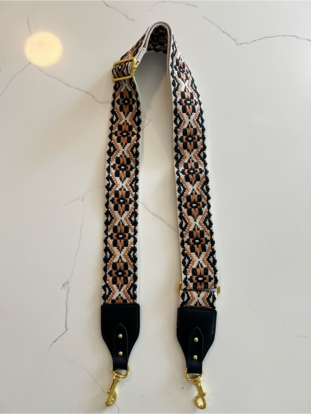 Adjustable Woven Bag Strap in Black & Tan